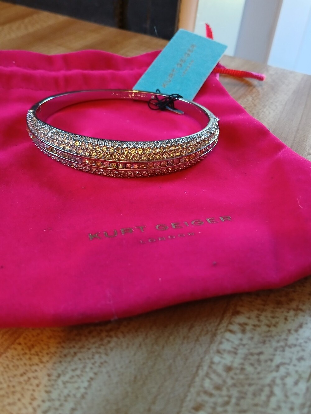 Kurt Geiger NWT Silver Rhinestone Bangle Bracelet & Dustbag
